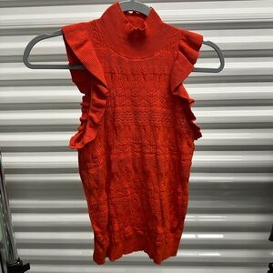 Ruffle mock neck sleeveless sweater